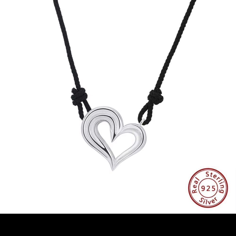 ENA 925 Sterling Silver Heart shape WaxRope Pendant Necklace